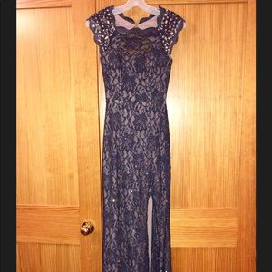 GLITTER LACE LONG PROM DRESS